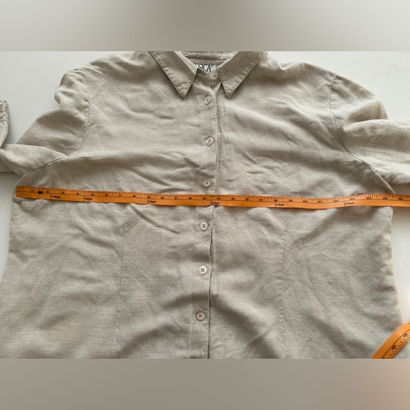Linen Button Down Collar Shirt - Jessica Plus - Neutral Tan - Size 2X - Picture 9 of 10